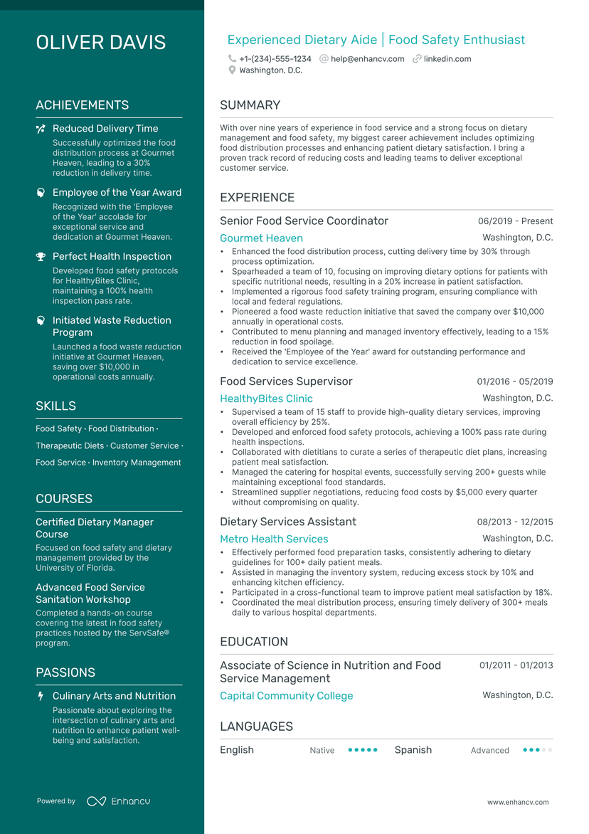 5 Dietary Aide Resume Examples And Guide For 2024 7310